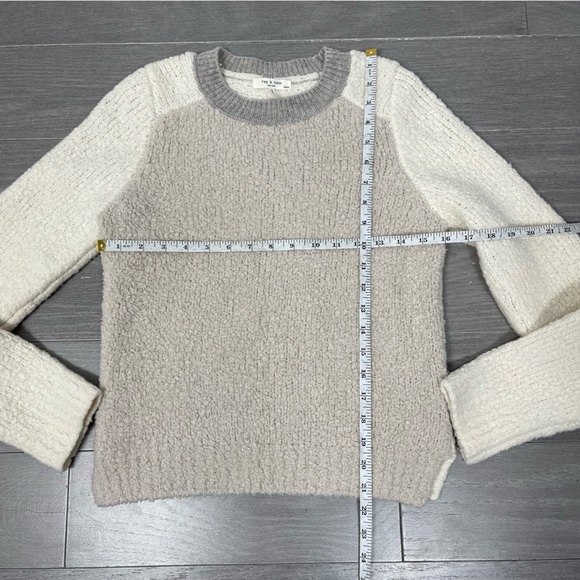 Rag & Bone Knit Davis Color Block Crew Wool Teddy Sweater XS Ivory Gray Tan - Picture 14 of 16